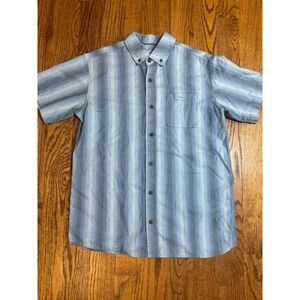 Duck Camp Mens Blue White Striped Herringbone Short Sleeve Button Down Shirt M